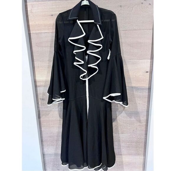 Proenza Schouler Solid Mesh ruffle dress Black/White 0 $1500 NWT - Picture 8 of 9